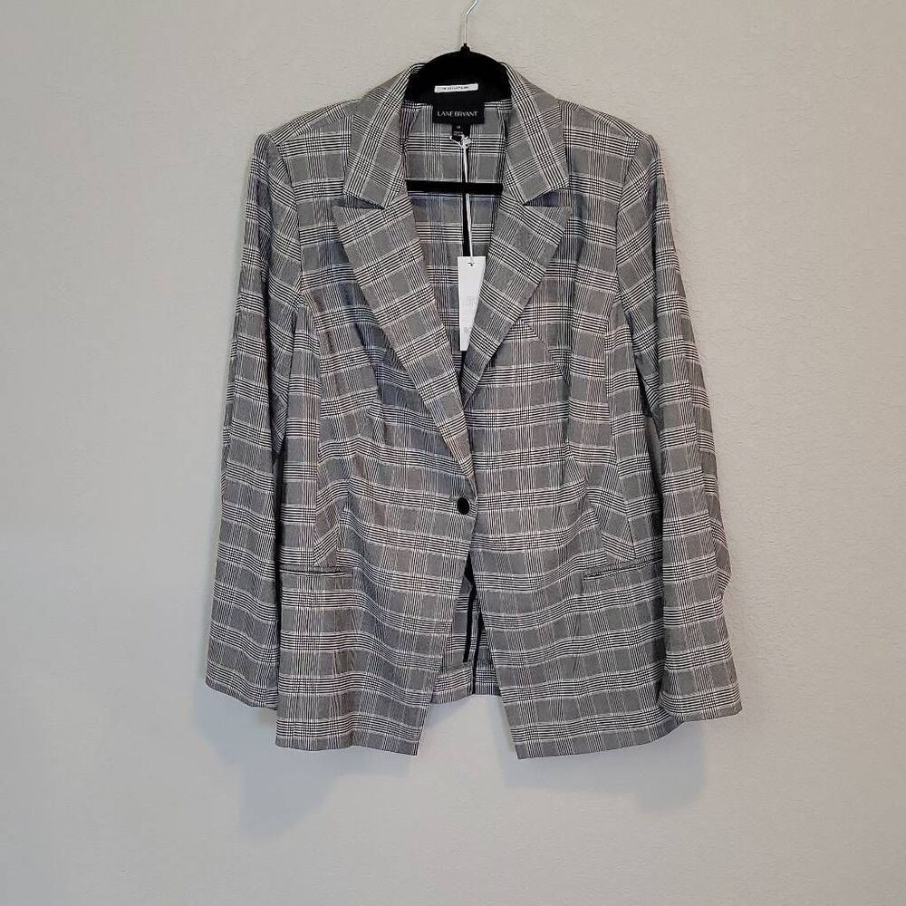 Lane Bryant Womens Blazer Black White Plaid Jacket Size 18